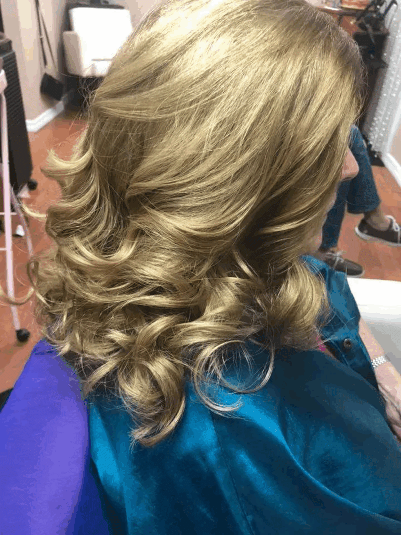 Blonde woman with curly hair