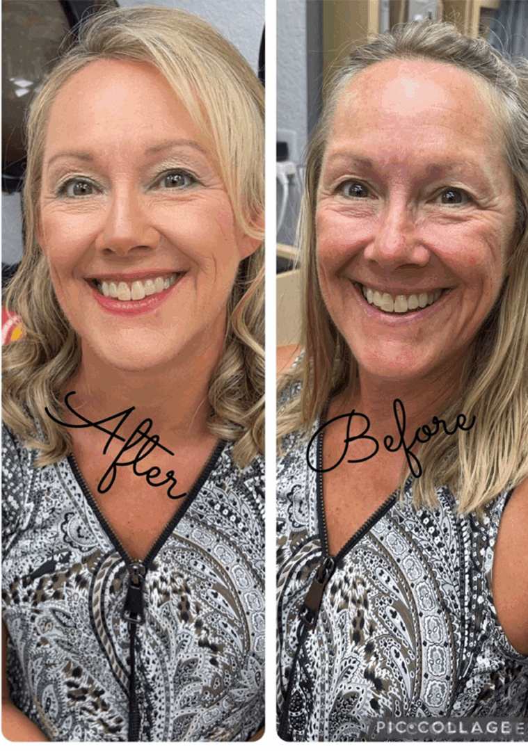 Makeup application comparison on woman