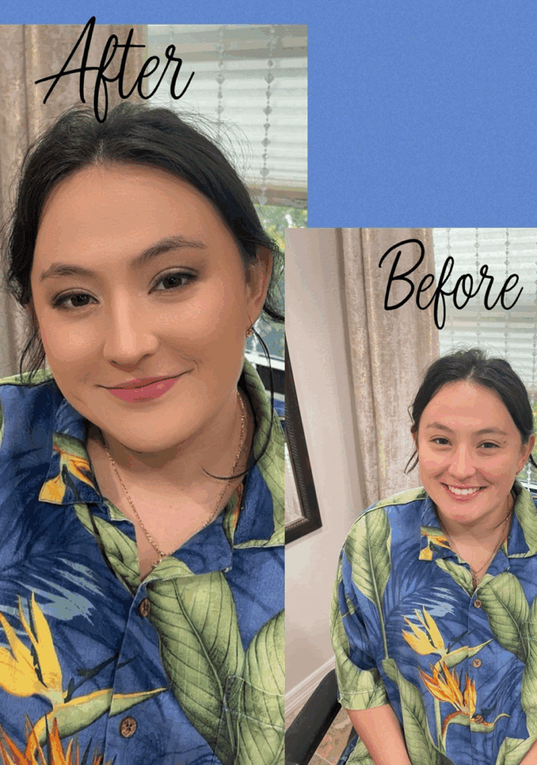 Before and after makeup transformation