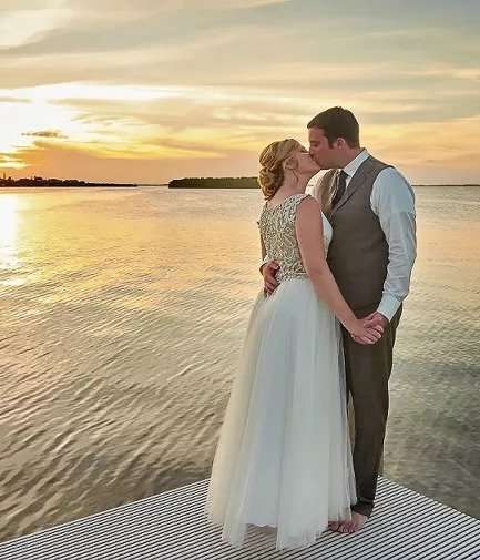 Romantic sunset wedding by the lake