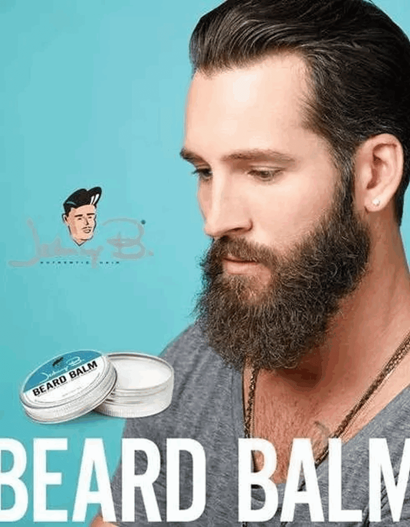 Bearded man with beard balm product