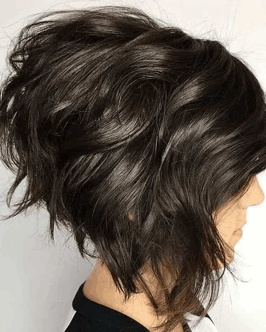 Textured dark brown bob style