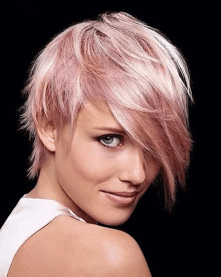 Woman with stylish pastel hair